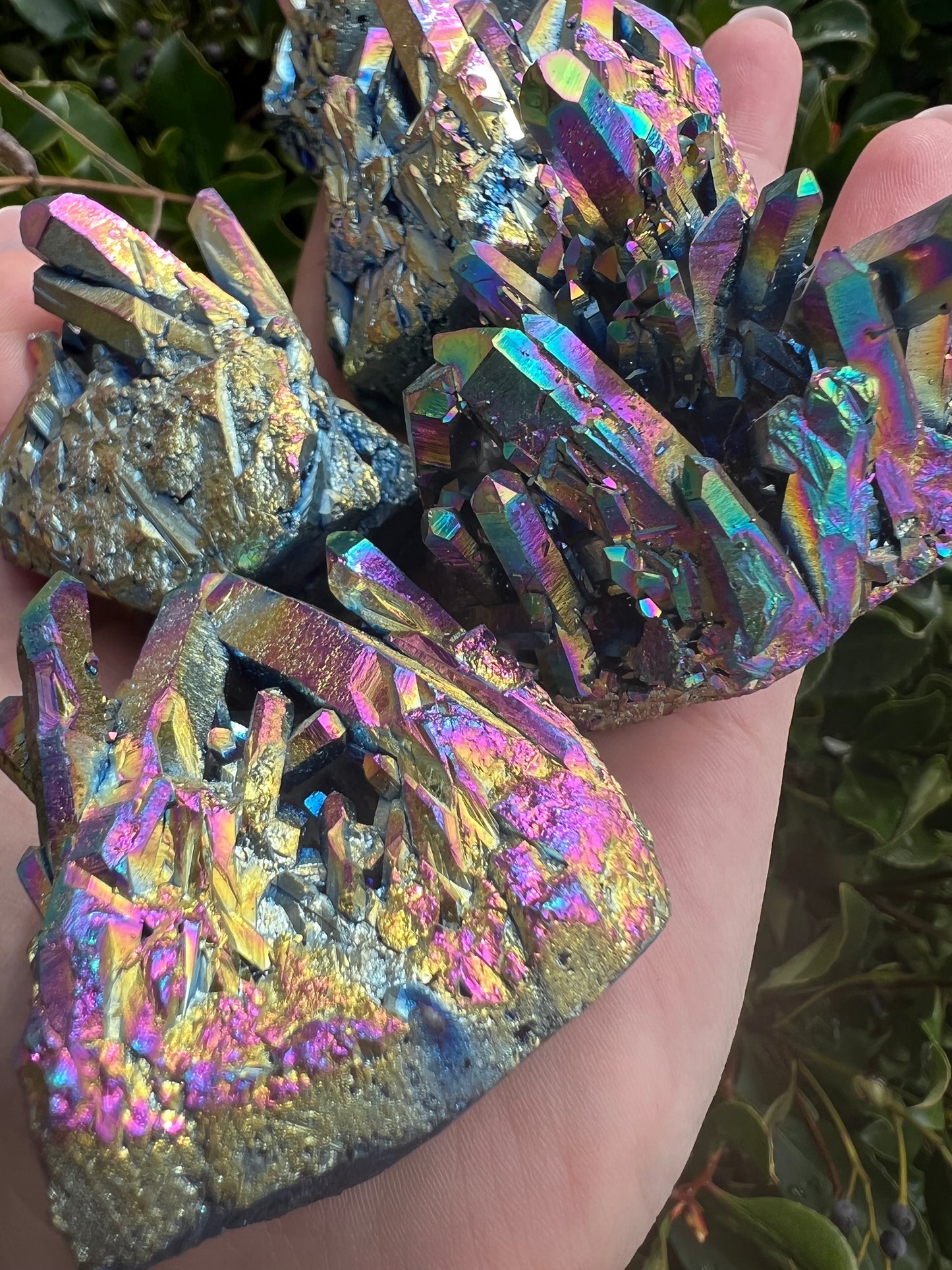 TITANIUM RAINBOW AURA QUARTZ CLUSTER