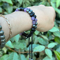 amethyst and hematite and obsidian bracelet