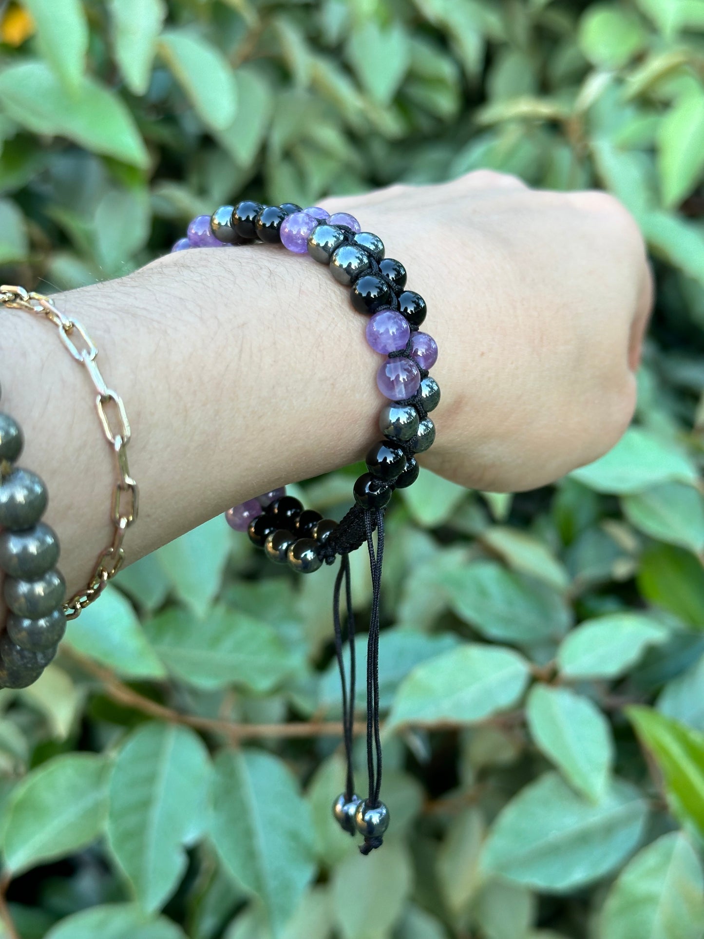 amethyst and hematite and obsidian bracelet