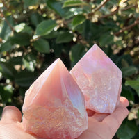 ANGEL AURA COATED ROSE QUARTZ TOP POLISH POINT