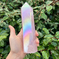 ANGEL AURA COATED ROSE QUARTZ TOWER
