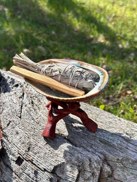Wooden Tripod Stand for Abalone Shells, Crystals, and Spheres
