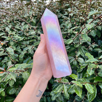 ANGEL AURA COATED ROSE QUARTZ TOWER