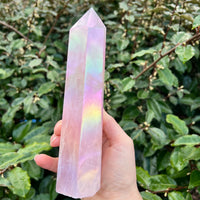 ANGEL AURA COATED ROSE QUARTZ TOWER