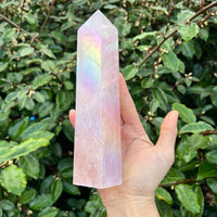 ANGEL AURA COATED ROSE QUARTZ TOWER
