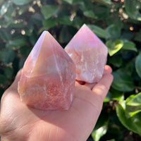 ANGEL AURA COATED ROSE QUARTZ TOP POLISH POINT