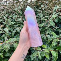 ANGEL AURA COATED ROSE QUARTZ TOWER