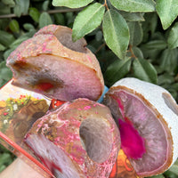 PINK AGATE GEODE CANDLE HOLDER