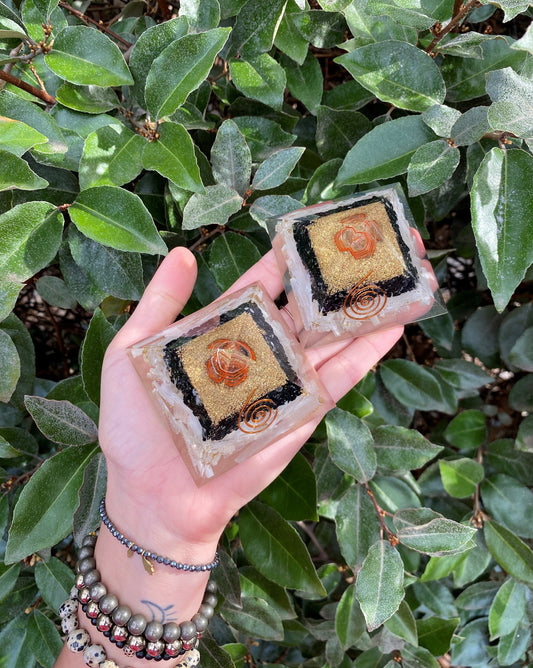 SELENITE WITH BLACK TOURMALINE ORGONITE