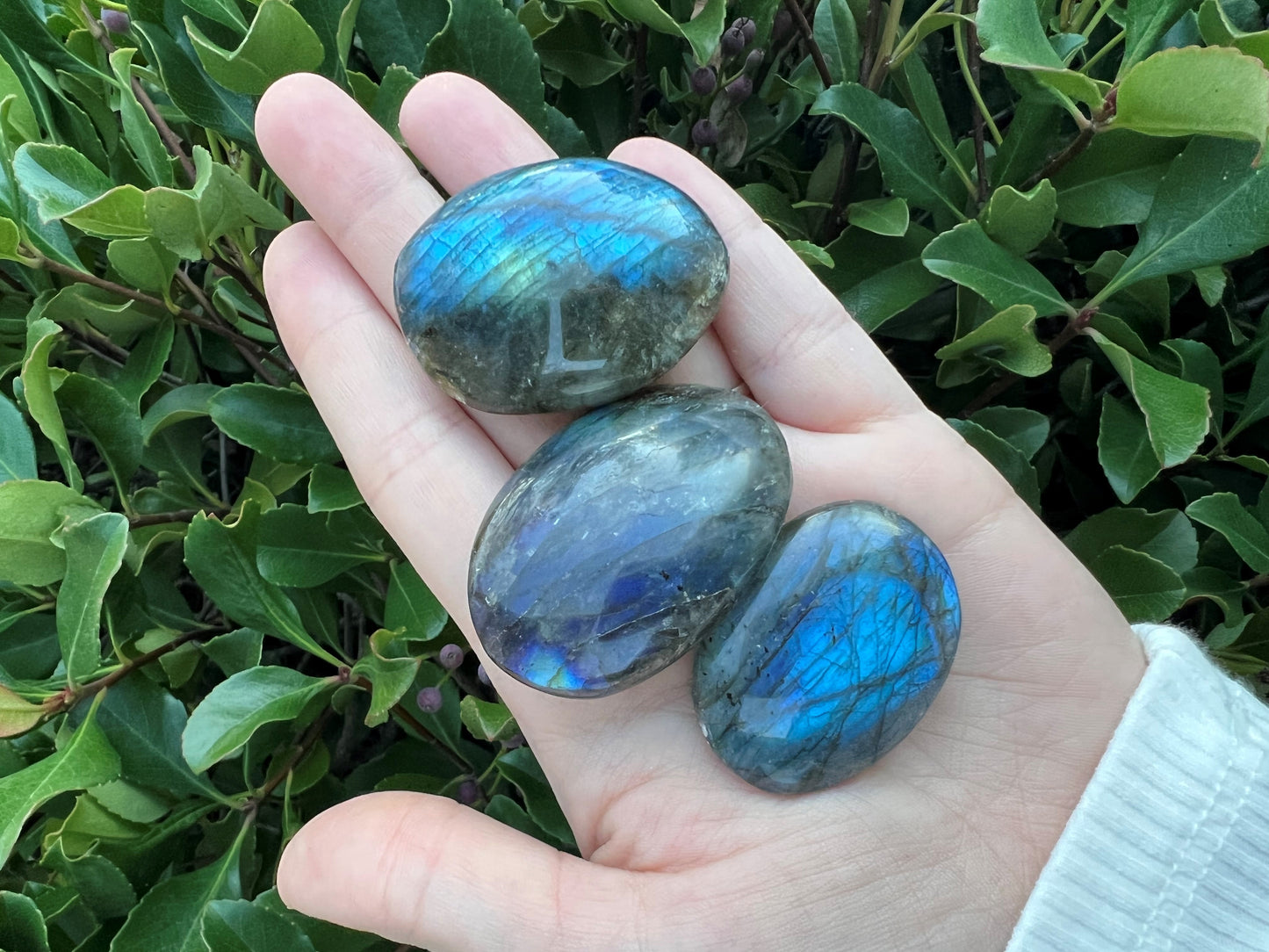 LABRADORITE PALM STONE - HIGH QUALITY FLASH