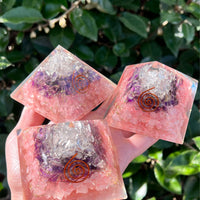 CLEAR QUARTZ, AMETHYST, ROSE QUARTZ ORGONITE PYRAMID