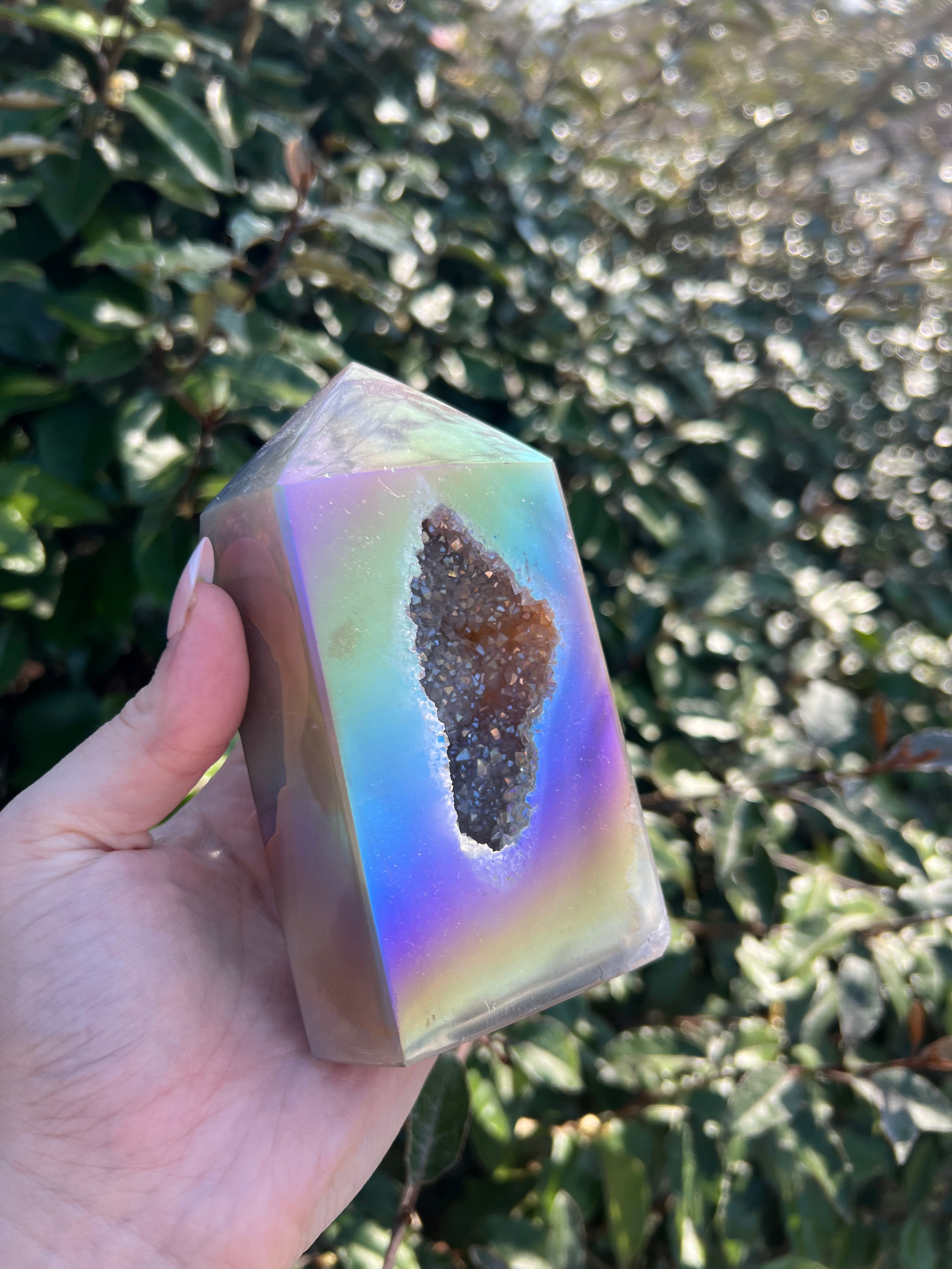 TITANIUM RAINBOW AURA AGATE DRUZY TOWER