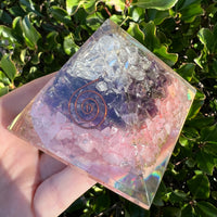 CLEAR QUARTZ, AMETHYST, ROSE QUARTZ ORGONITE PYRAMID