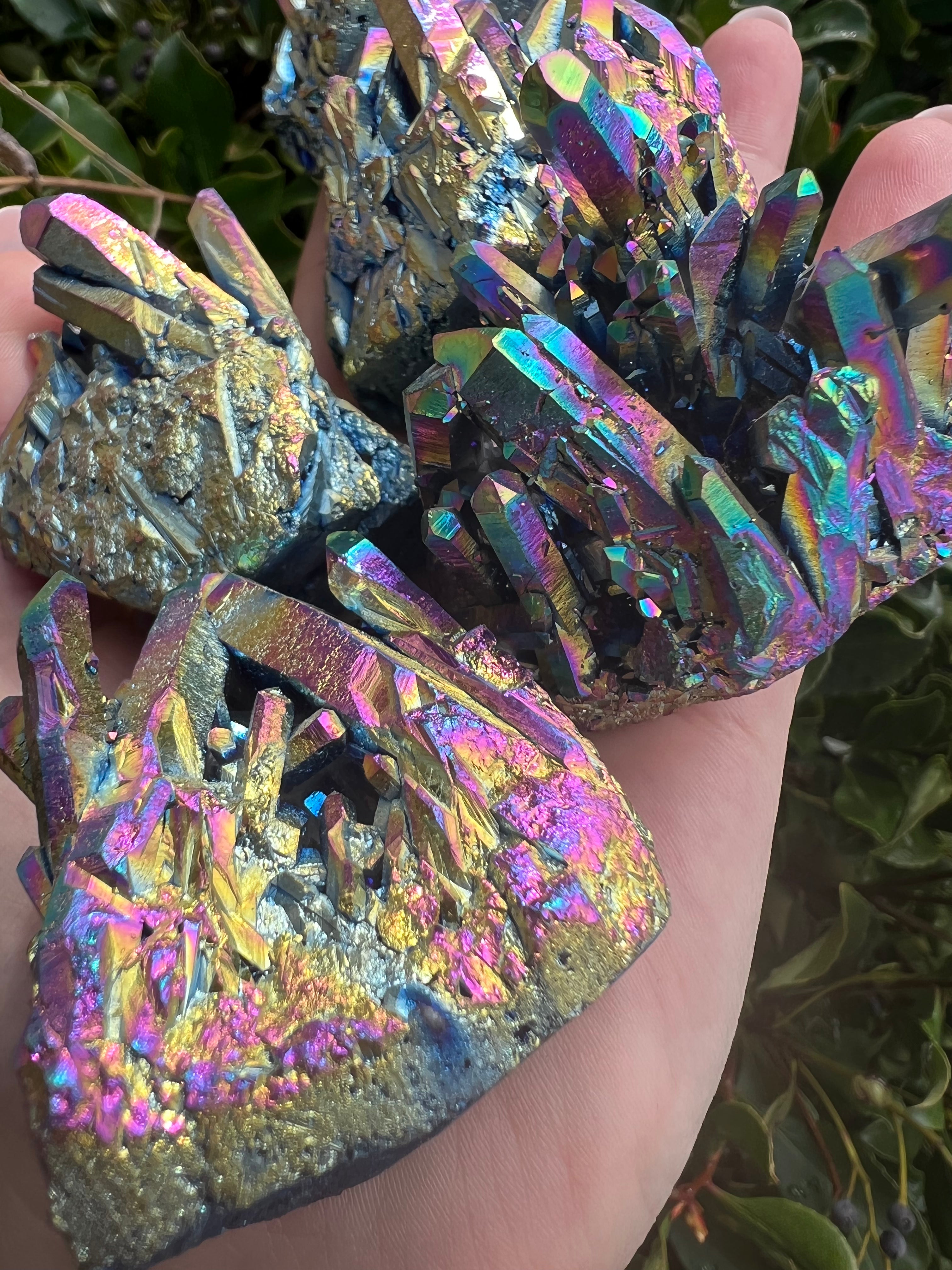 TITANIUM RAINBOW AURA QUARTZ CLUSTER