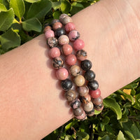 RHODONITE BRACELET BLACK STRIPED