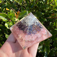 CLEAR QUARTZ, AMETHYST, ROSE QUARTZ ORGONITE PYRAMID