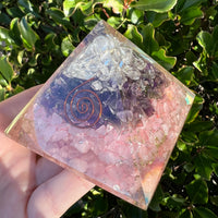 CLEAR QUARTZ, AMETHYST, ROSE QUARTZ ORGONITE PYRAMID