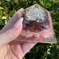 CLEAR QUARTZ, AMETHYST, ROSE QUARTZ ORGONITE PYRAMID
