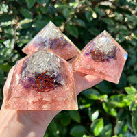 CLEAR QUARTZ, AMETHYST, ROSE QUARTZ ORGONITE PYRAMID